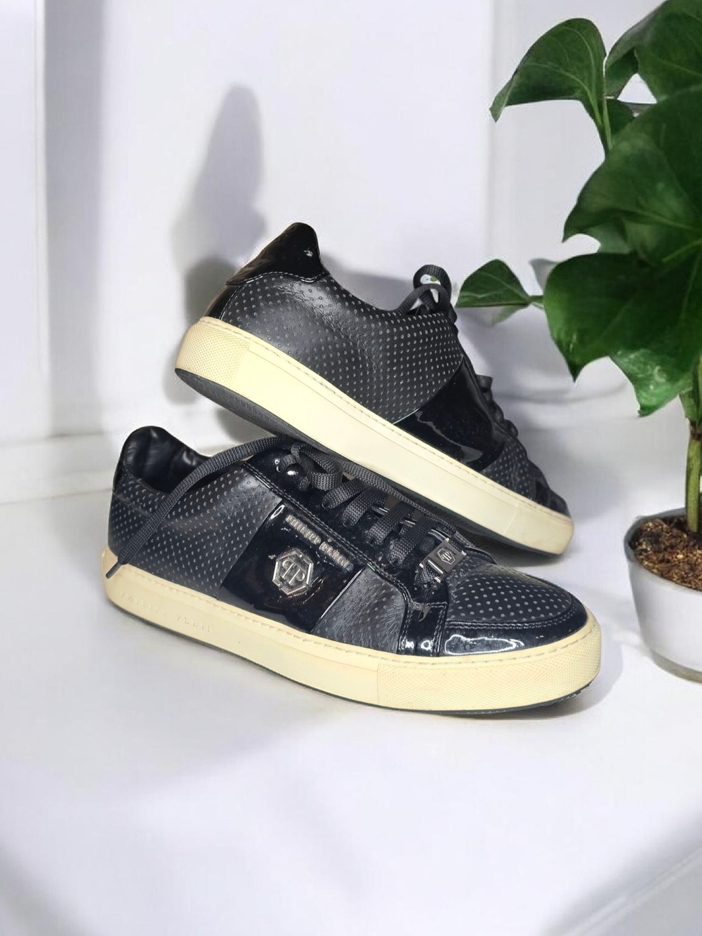 Philipp Plein Men's Black Low-Top Leather Sneakers